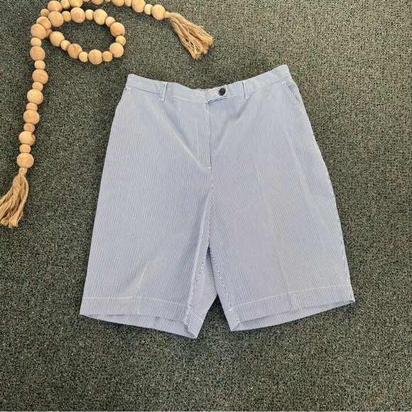 LAND’S END Blue & White Striped Seersucker Shorts Elastic Waist Comfy Casual 16 - Picture 5 of 16